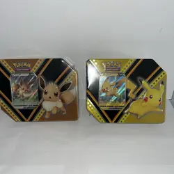 Pokemon Pikachu V Powers Tin 2020 + Eevee V Powers Tin Sealed ! SLIGHT TEARS - Image 1
