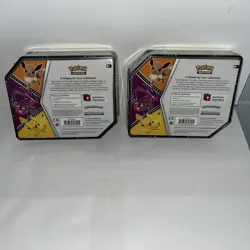 Pokemon Pikachu V Powers Tin 2020 + Eevee V Powers Tin Sealed ! SLIGHT TEARS - Image 2