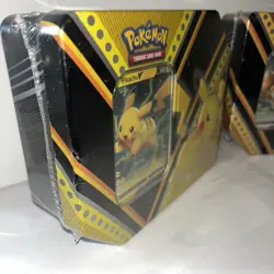 Pokemon Pikachu V Powers Tin 2020 + Eevee V Powers Tin Sealed ! SLIGHT TEARS - Image 4