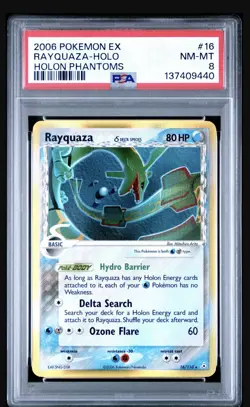 Pokemon TCG Rayquaza Holo Rare Delta Species PSA 8 - Image 1