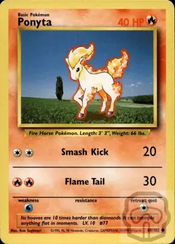 Ponyta 60/102 C Base Set Unlimited Pokemon NM/M - Image 3