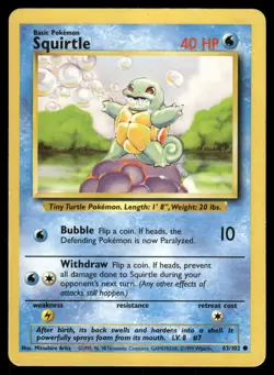 Squirtle 63/102 Base Set BS Common Non-Holo Pokemon HP Card TCG 1999 - Image 1