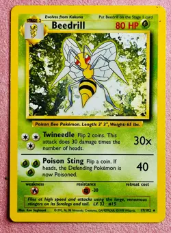 Beedrill 17/102 | Base Set Unlimited | 1999 Vintage WOTC Pokemon TCG Card | MP - Image 1