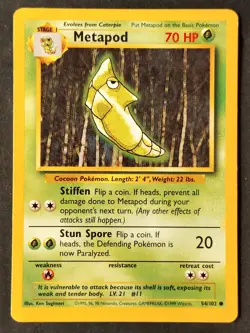 Metapod 054/102 Vintage Base Set Regular, WOTC Pokemon 1999 •LP - Image 1