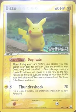 Pokemon Ditto (Pikachu) 60 HP Reverse Holo 63/113 Delta Species 2005 YUKA MORII - Image 1