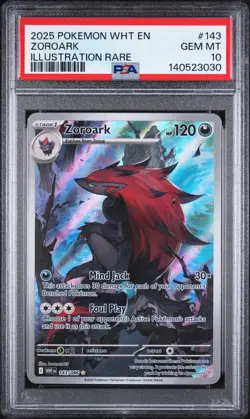 2025 POKEMON WHT EN-WHITE FLARE #143 ZOROARK ILLUSTRATION RARE PSA 10 - Image 1