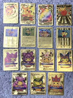 Set of 15 Pikachu & Complete 7 Card Cosplay Set Gold Foil Fan Art Cards - Image 1