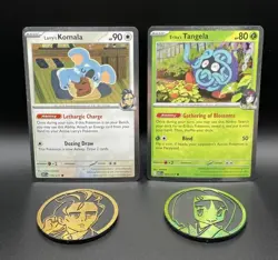 Pokemon - Erika's Tangela & Larry's Komala Cosmos Holo 2 Card Set + Coins | NM+ - Image 1