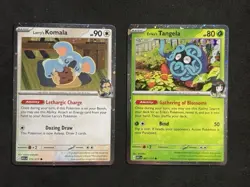Pokemon - Erika's Tangela & Larry's Komala Cosmos Holo 2 Card Set + Coins | NM+ - Image 3