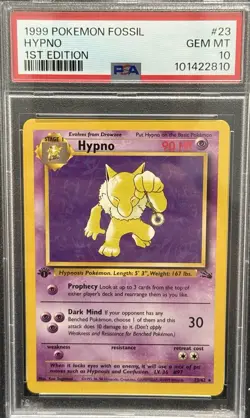 1999 Pokemon Fossil 1st Edition #23 Hypno Non-Holo Card PSA 10 - Image 1