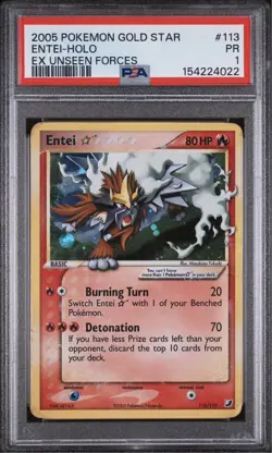 2005 Pokemon Entei Gold Star Holo EX Unseen Forces #113/115 English PSA 1 - Image 1