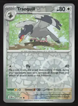 Tranquill 072/086 Common Black Bolt Pokemon Reverse Holo Near Mint - Image 1