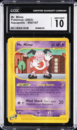 2003 POKEMON AQUAPOLIS #95B/147 MR. MIME CGC 10 GEM MINT - Image 1