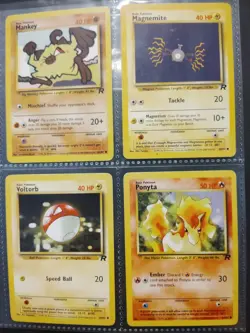 4 Card Lot: 🚀 Vintage Team Rocket Mankey Magnemite Voltorb Ponyta, 2000 •LP/MP - Image 1