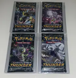 POKEMON SEALED SUN & MOON LOST THUNDER BOOSTER PACKS ART WORK SET (4) UNOPENED - Image 1