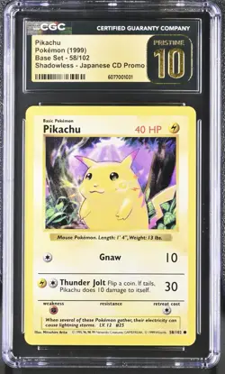 Pikachu Shadowless 58/102 Japanese CD Promo Pokemon CGC Pristine 10 - Image 1