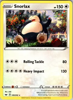 Snorlax Pokemon TCG Sword and Shield 140/202 Reg. Rare - Image 1