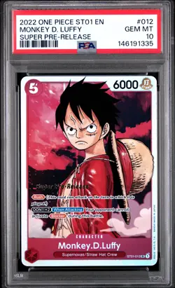 2022 ONE PIECE ST01-STRAW HAT CREW SUPER PRE-RELEASE #012 MONKEY D. LUFFY PSA 10 - Image 1
