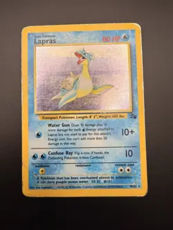 1999 Pokemon Fossil Lapras Rare Holo #10/62 MP (Damaged) - Image 1