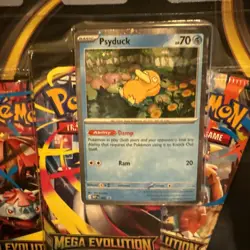 Pokemon TCG Mega Evolution Three Booster Blister Pack Psyduck Promo New Sealed - Image 1