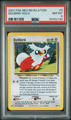 Delibird - Holo - PSA 8 - Neo Revelation - 2001 - #5/64 - Pokemon - Vintage - Image 1