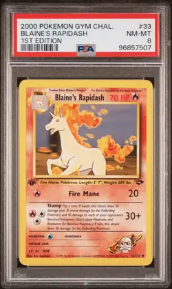 2000 POKEMON GYM CHALLENGE 33 BLAINE'S RAPIDASH PSA 8 NM MINT 1ST EDITION - Image 1