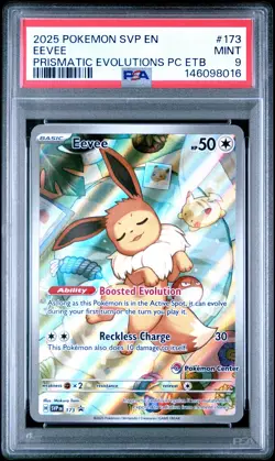 2025 POKEMON PRISMATIC EVOLUTIONS POKEMON CENTER ETB PROMO SVP #173 EEVEE PSA 9 - Image 1