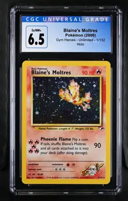 🌀Swirl🌀Pokemon 2000 Blaine's Moltres 1/132 Holo Gym Heroes CGC 6.5 - Image 1
