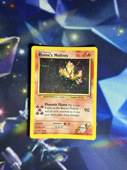 Blaine's Moltres 2000 Gym Heroes 1/132 Holo Pokemon Card MP - Image 1