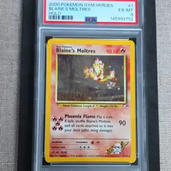 Pokemon Blaine's Moltres 1/132 Gym Heroes Holo Rare Basic 2000 PSA 6 SWIRLL - Image 1