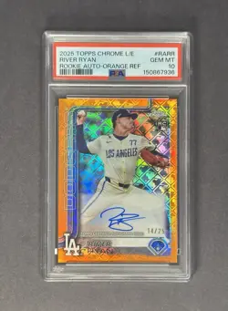 2025 Topps Chrome Logofractor River Ryan Rookie Auto Orange Refractor /25 PSA 10 - Image 1