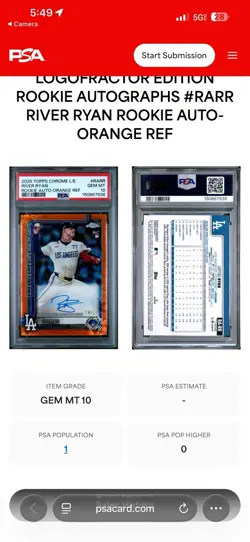 2025 Topps Chrome Logofractor River Ryan Rookie Auto Orange Refractor /25 PSA 10 - Image 3