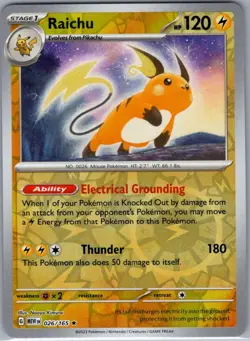 Raichu 026/165 Reverse Holo SV: Scarlet & Violet 151 - Pokemon Card - NM - Image 1