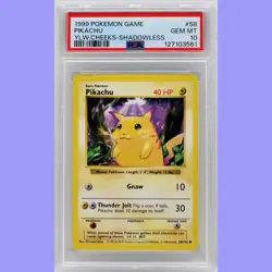 Pokemon Base Set Shadowless Pikachu 58/102 PSA 10 Gem Mint - Image 1