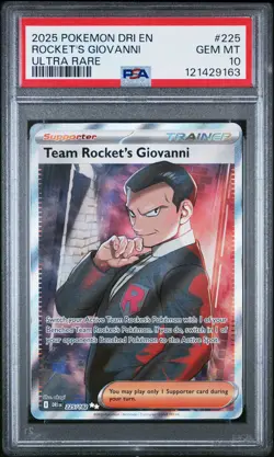 2025 POKEMON DRI EN-DESTINED RIVALS UR #225 TEAM ROCKET'S GIOVANNI PSA 10 - Image 1