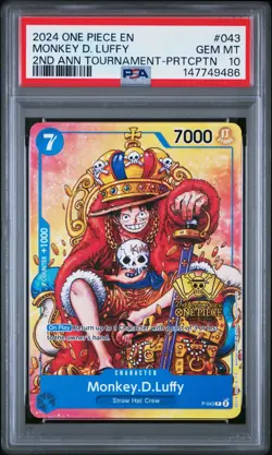 2024 ONE PIECE #043 2ND ANNIVERSARY TOURNAMENT STAMP PROMO MONKEY D LUFFY PSA 10 - Image 1