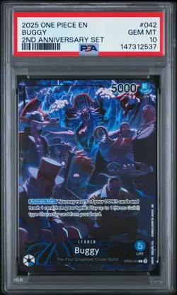 2025 ONE PIECE OP09 042 BUGGY ENGLISH 2ND ANNIVERSARY SET LEADER PROMO PSA 10 - Image 1