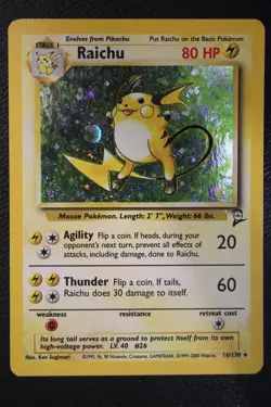 NM Pokemon Raichu Base Set 2 16/130 Holo Rare - Image 1