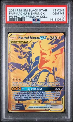 2021 Pokemon SM Black Star Promo Pikachu & Zekrom Tag PSA 10 Gem Mint #SM248 - Image 1
