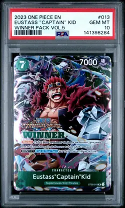 2023 ONE PIECE PROMOS 013 EUSTASS CAPTAIN KID WINNER PACK VOL.5 PSA 10 GEM MINT - Image 1