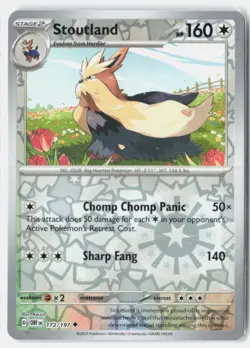 Stoutland Reverse Holo 172/197 Uncommon Obsidian Flames Pokemon Near Mint - Image 1