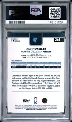 2025 Topps Chrome Cedric Coward Prism Refracfor Rookie RC PSA 10 GRIZZLIES - Image 2