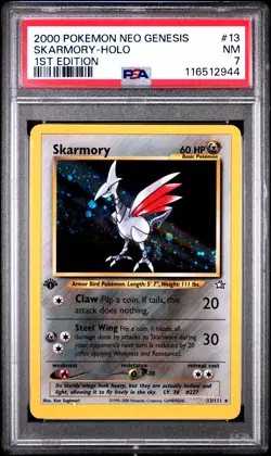 2000 POKEMON NEO GENESIS 1ST EDITION #13 SKARMORY-HOLO PSA 7 - Image 1