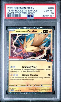 2025 POKEMON DRI EN-DESTINED RIVALS #070 TEAM ROCKET'S ZAPDOS PSA 10 - Image 1
