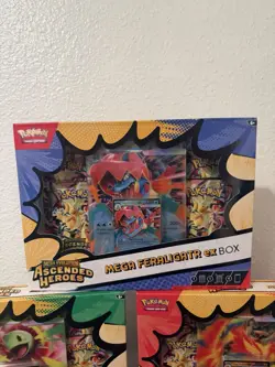 3 Pokemon TCG Ascended Heroes Mega ex Box Bundle Feraligatr Emboar Meganium New - Image 3