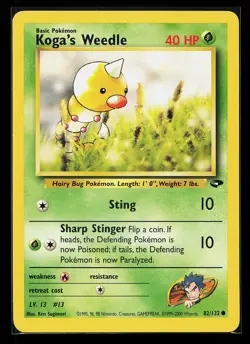Koga's Weedle 82/132 Common Gym Challenge Unlimited Pokemon Card - Image 1