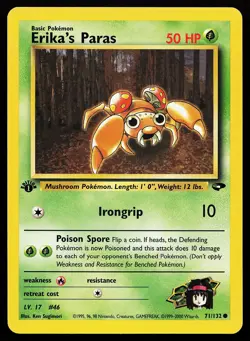 Erika's Paras 71/132 Common 1st Edition Gym Challenge Pokemon Card - Image 1