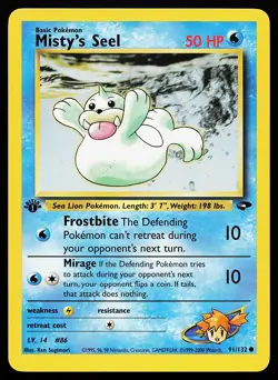 Misty's Seel 91/132 Common 1st Edition Gym Challenge Pokemon Card - Image 1