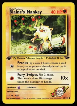Blaine's Mankey 63/132 Common 1st Edition Gym Challenge Pokemon Card - Image 1