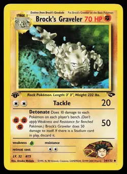 Brock's Graveler 34/132 Uncommon 1st Edition Gym Challenge Pokemon Card - Image 1